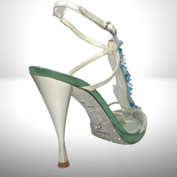 Rene Caovilla Laminato Verde Crystal Sandals – Size 37 - Picture 8 of 12